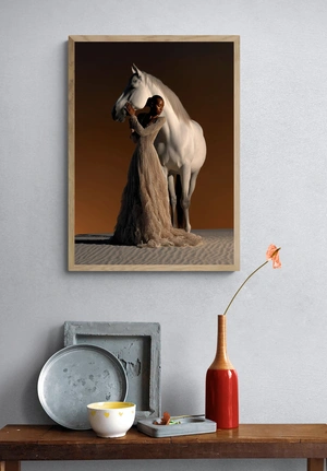 Элегантная женщина с белым конем на закате - 4