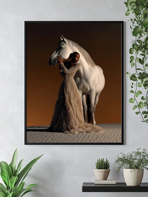 Элегантная женщина с белым конем на закате - 5