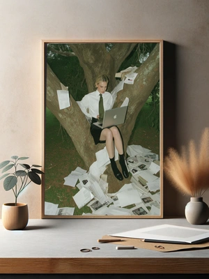 Современная девушка в офисном стиле на дереве - 3