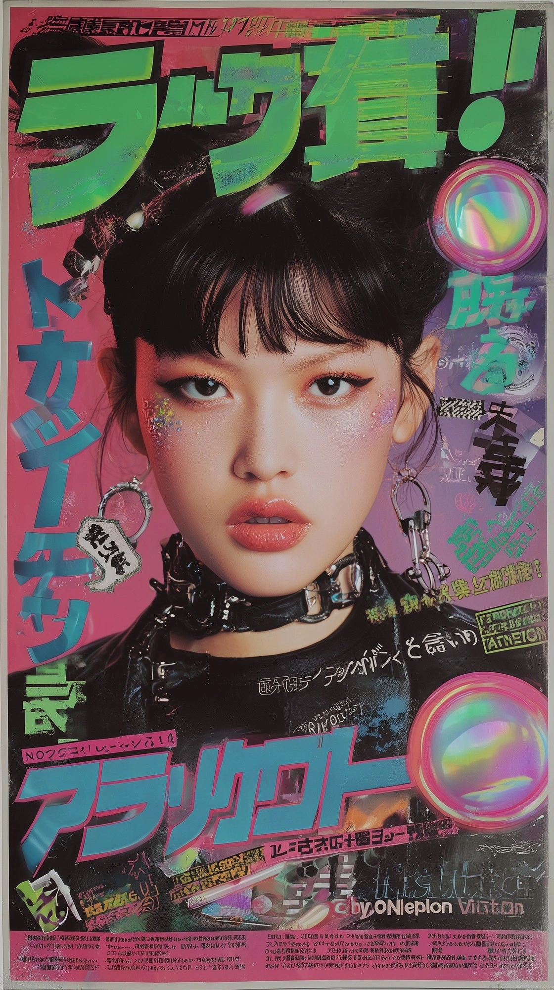 Яркий поп-арт портрет девушки в стиле киберпанк - 1