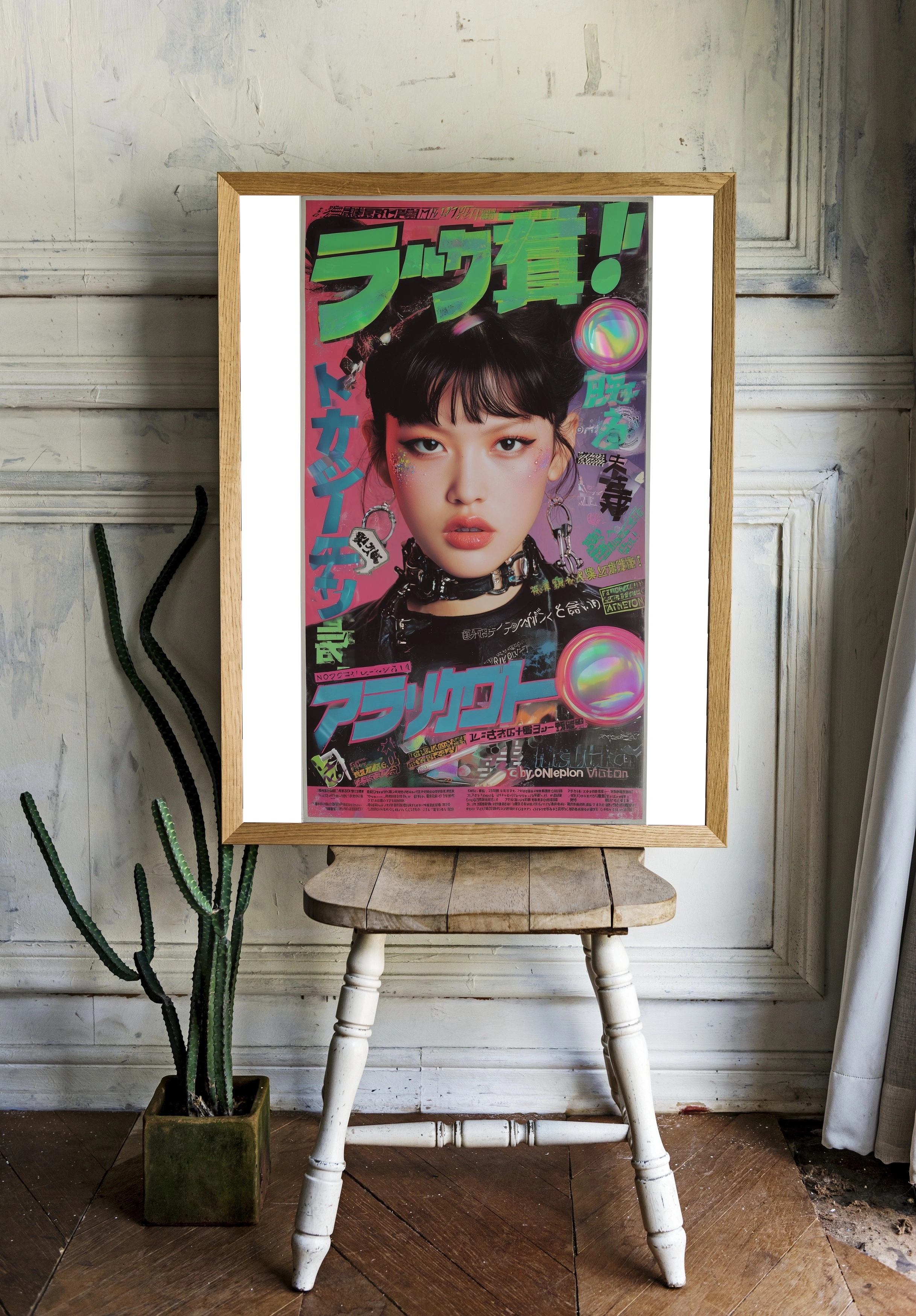 Яркий поп-арт портрет девушки в стиле киберпанк - 2