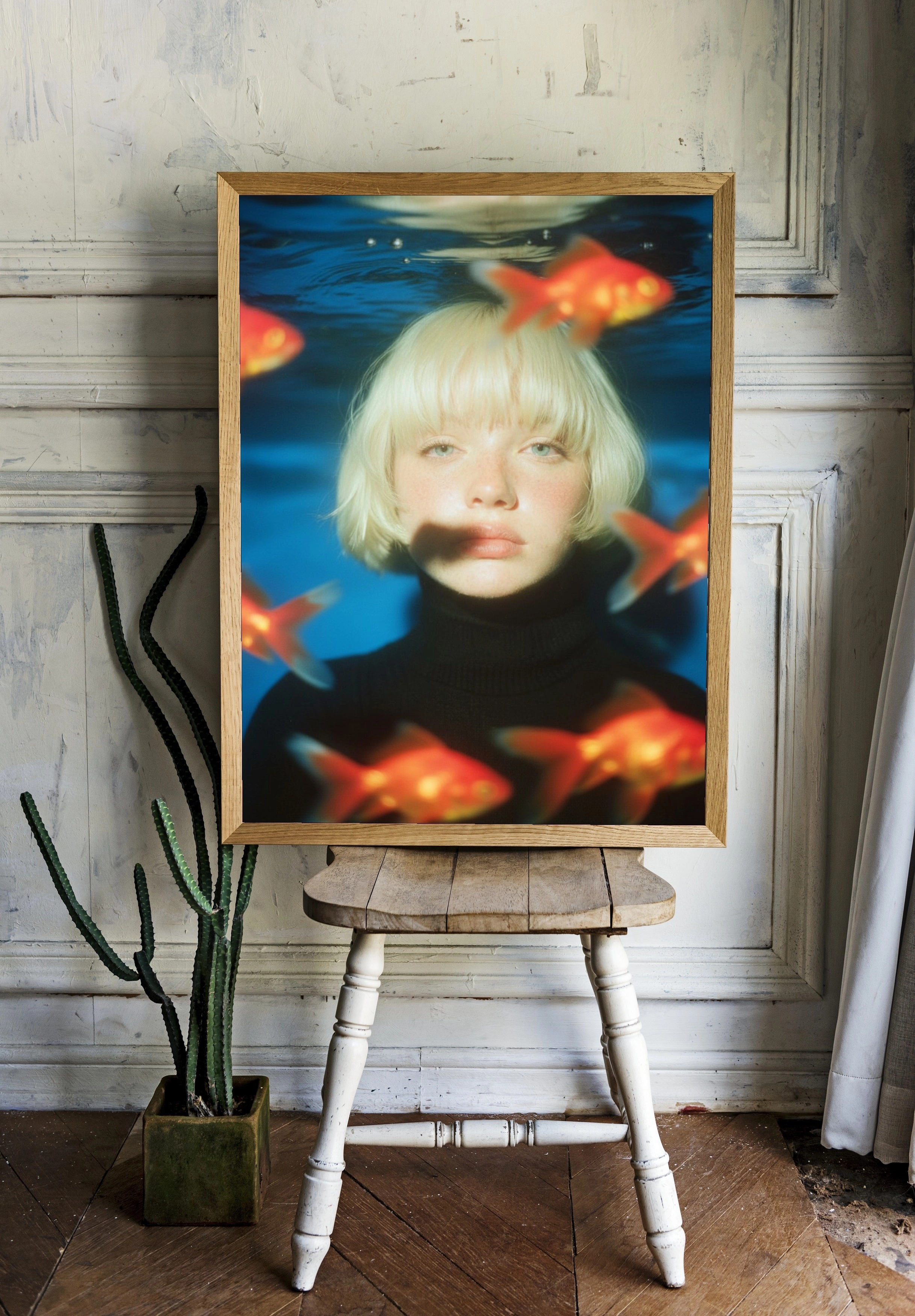 Девушка с золотыми рыбками под водой - 2