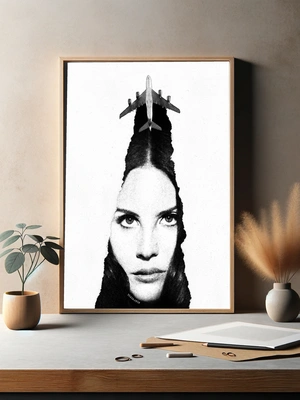 Контрастное искусство с лицом Lana Del Rey и самолётом - 3