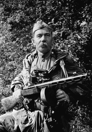 Портрет солдата с винтовкой в лесу - 1