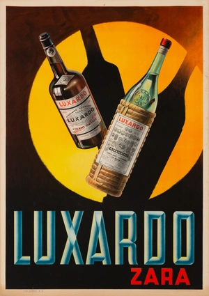 Бутылки Luxardo Zara на черном фоне с оранжевым кругом - 1