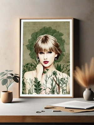 Taylor Swift с зелёными растениями и красной помадой - 3