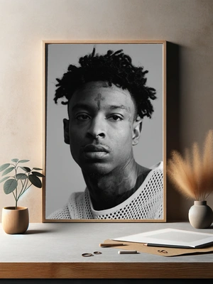 Черно-белый портрет 21 Savage с глубоким взглядом - 3