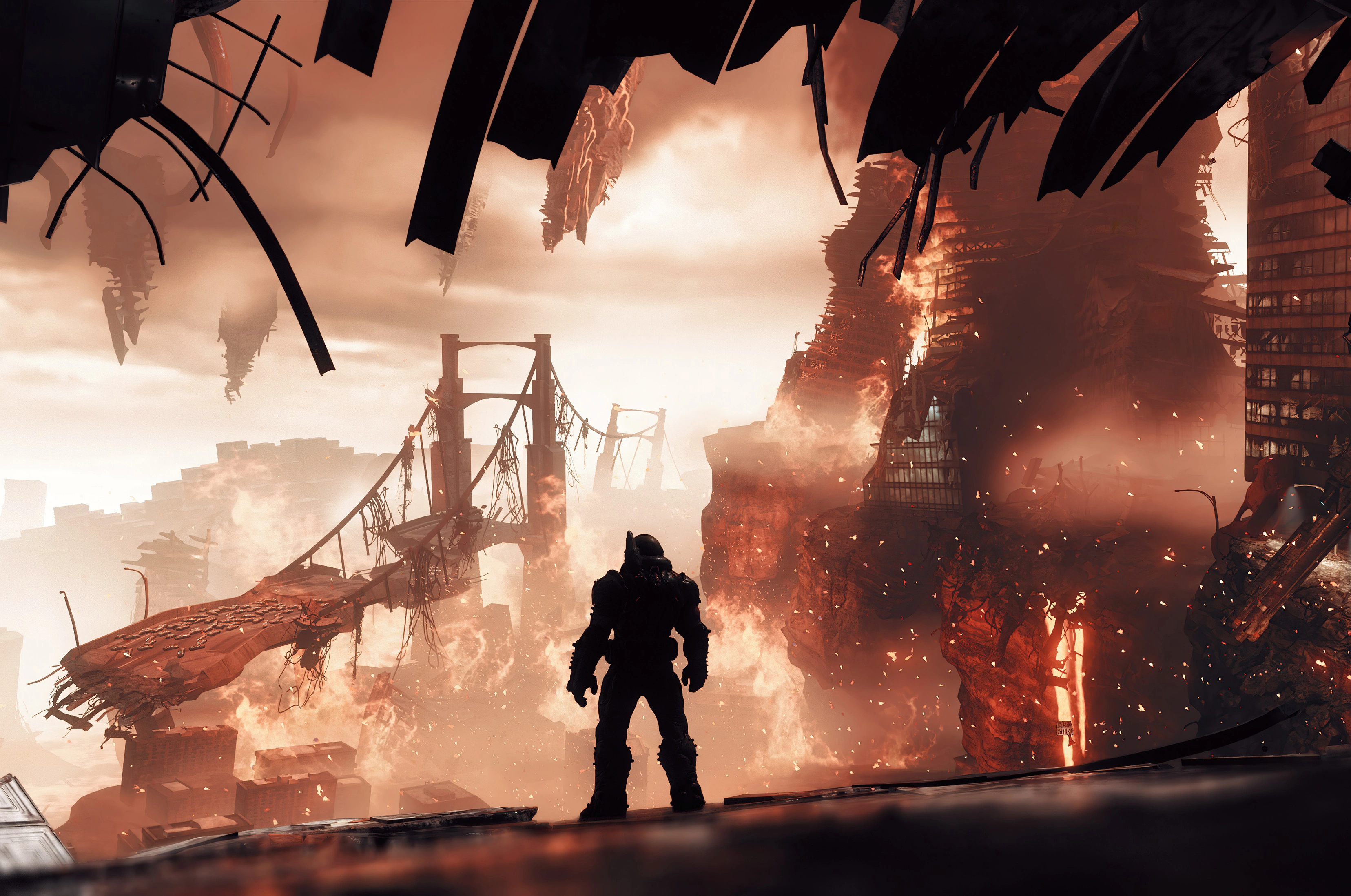 DOOM — Одинокий воин на фоне разрушенного моста - 1