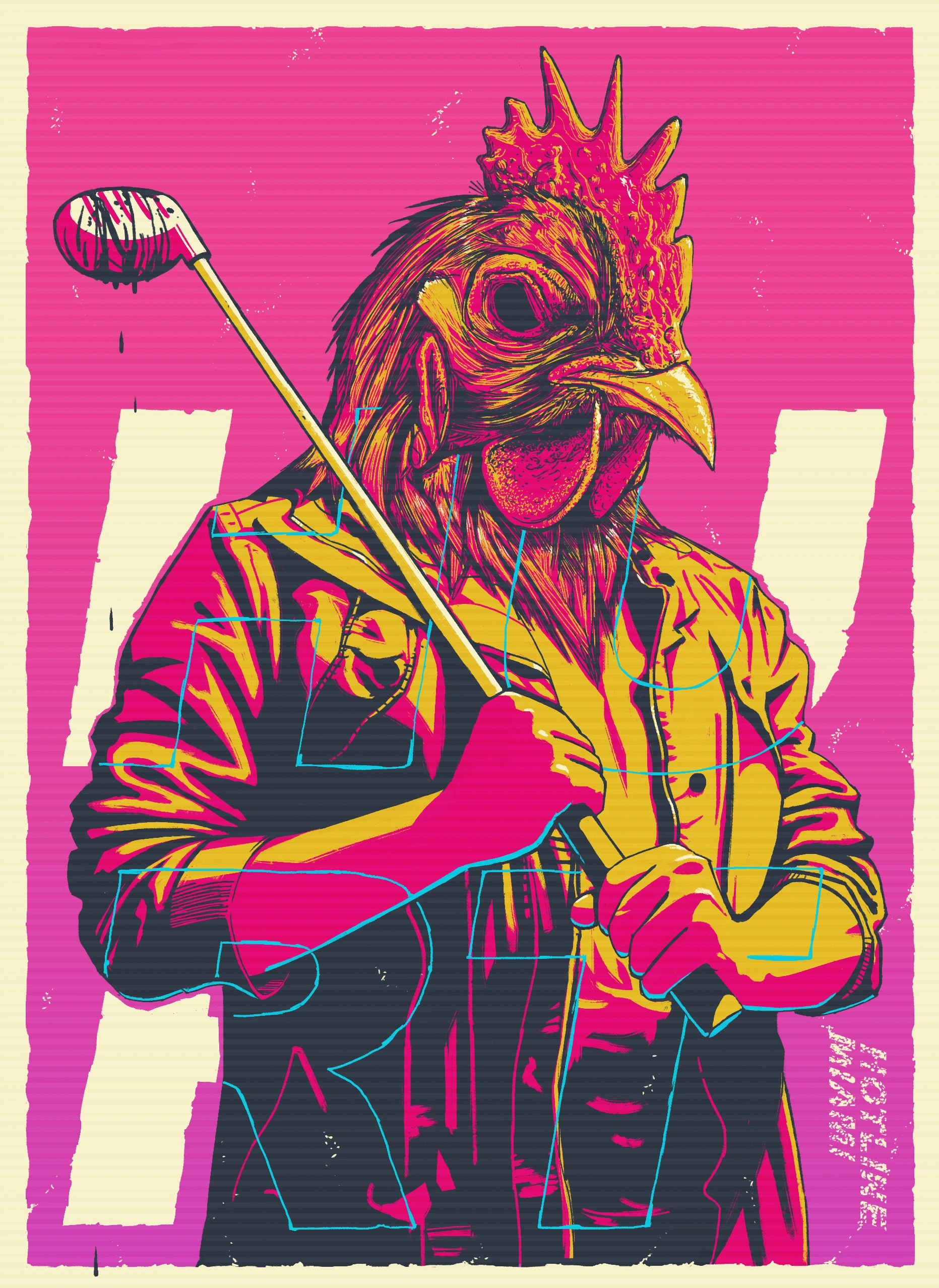 Hotline Miami — Яркий арт с петухом в костюме - 1
