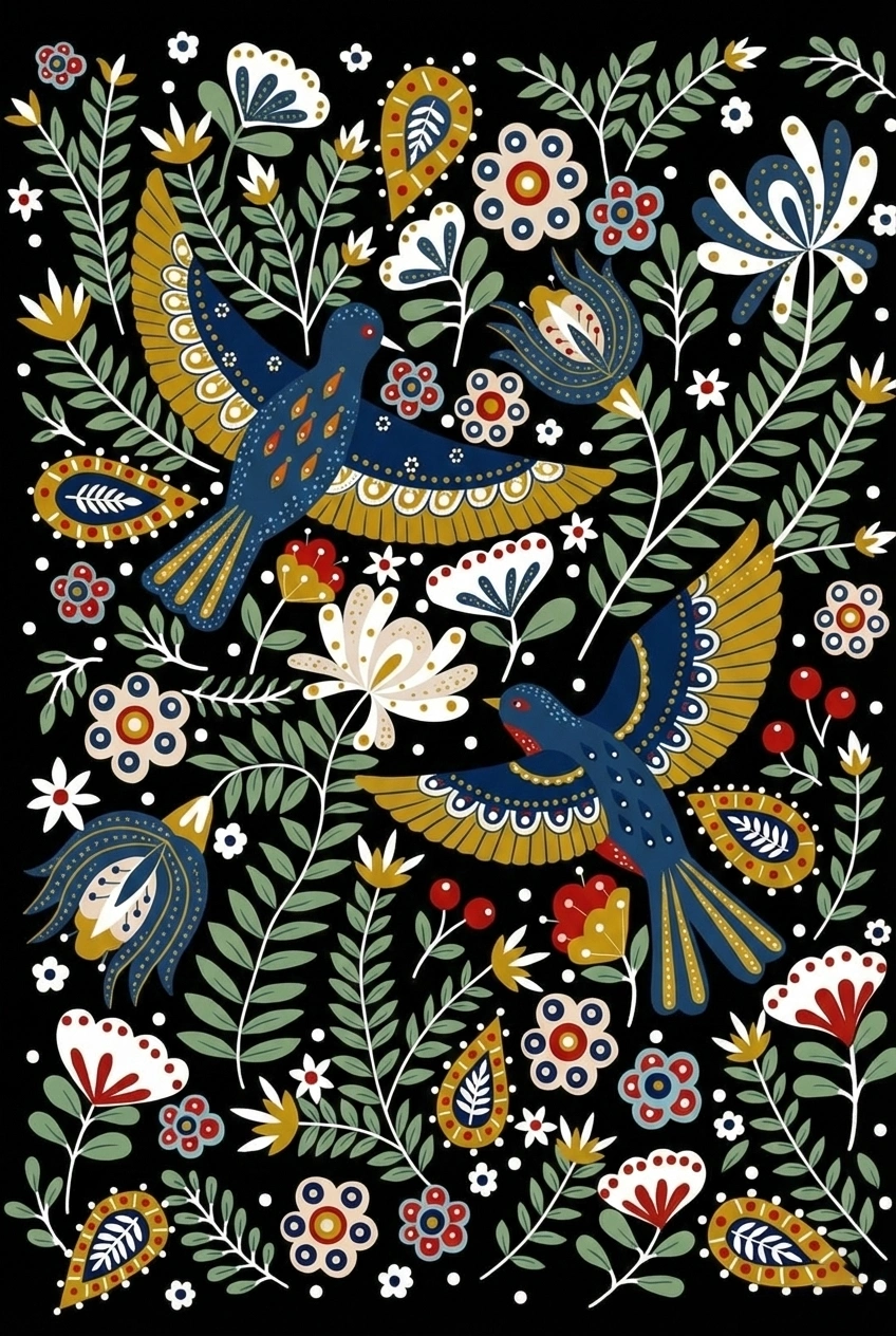 Синие птицы и цветочная гармония - 1