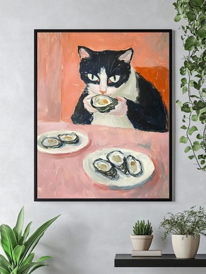 Черно-белый кот с устрицами - 4