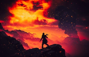 Horizon Zero Dawn — Силуэт героя на огненной земле - 1