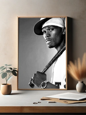 50 Cent — Чёрно-белый портрет с бейсбольной битой - 3
