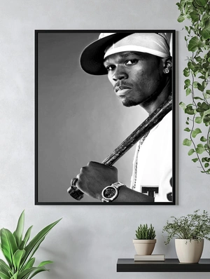 50 Cent — Чёрно-белый портрет с бейсбольной битой - 4