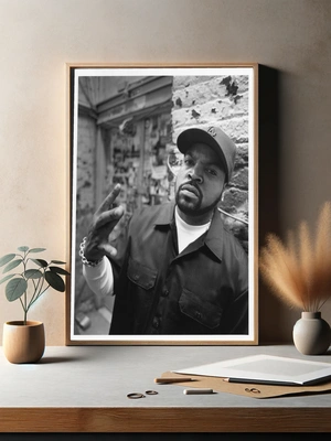 Ice Cube — Чёрно-белое фото у кирпичной стены - 3