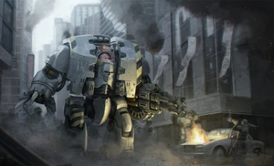 Warhammer — Футуристический боевой робот в разрушающемся городе - 1