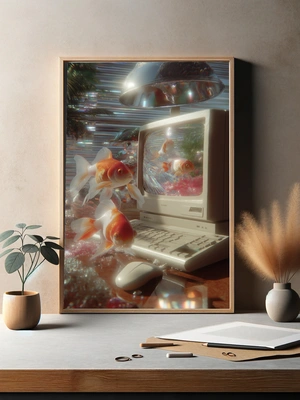 Ретро-компьютер с золотыми рыбками - 3