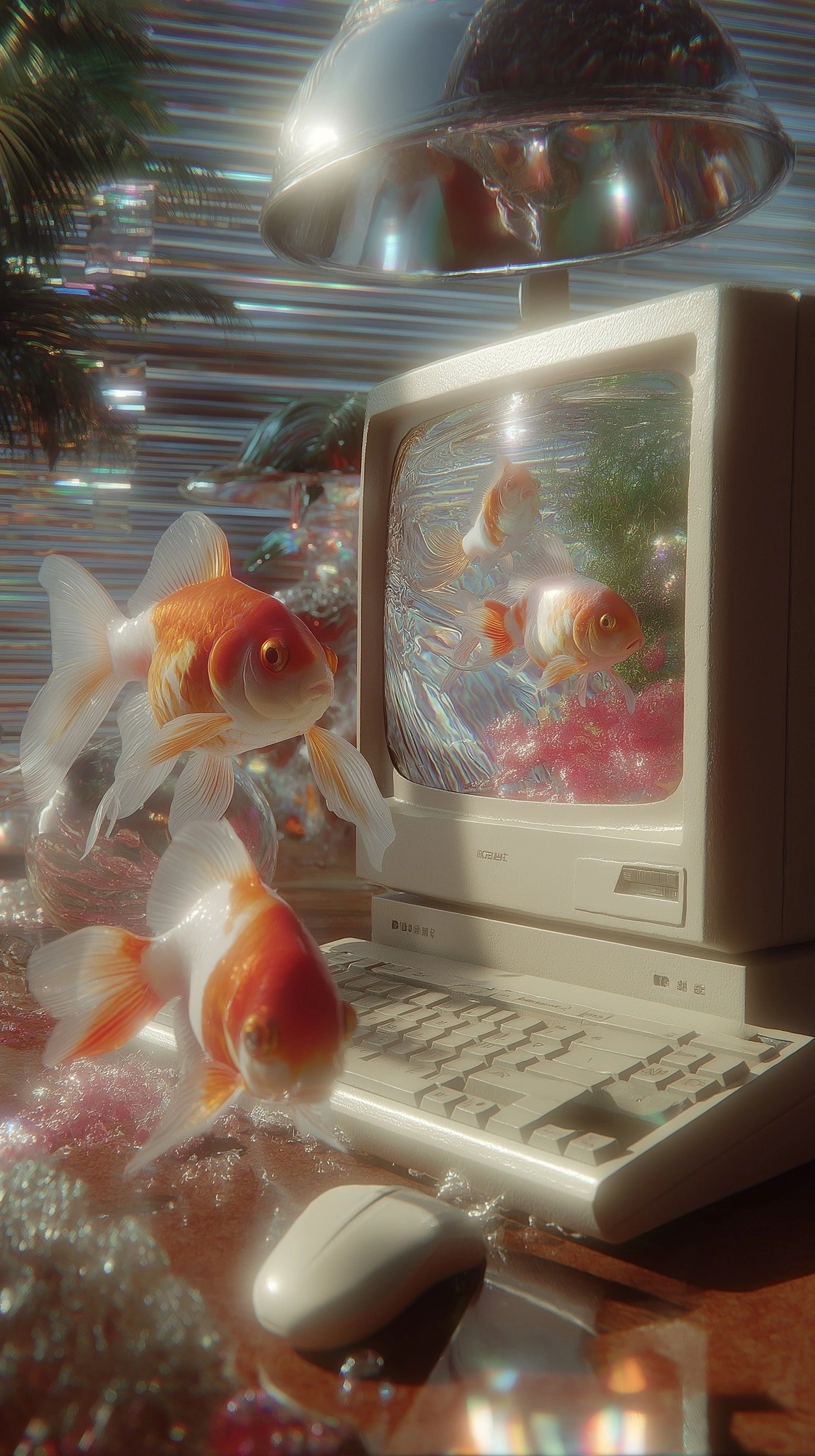Ретро-компьютер с золотыми рыбками - 1