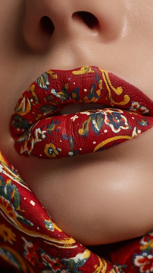 Яркие губы в цветочном узоре - 1