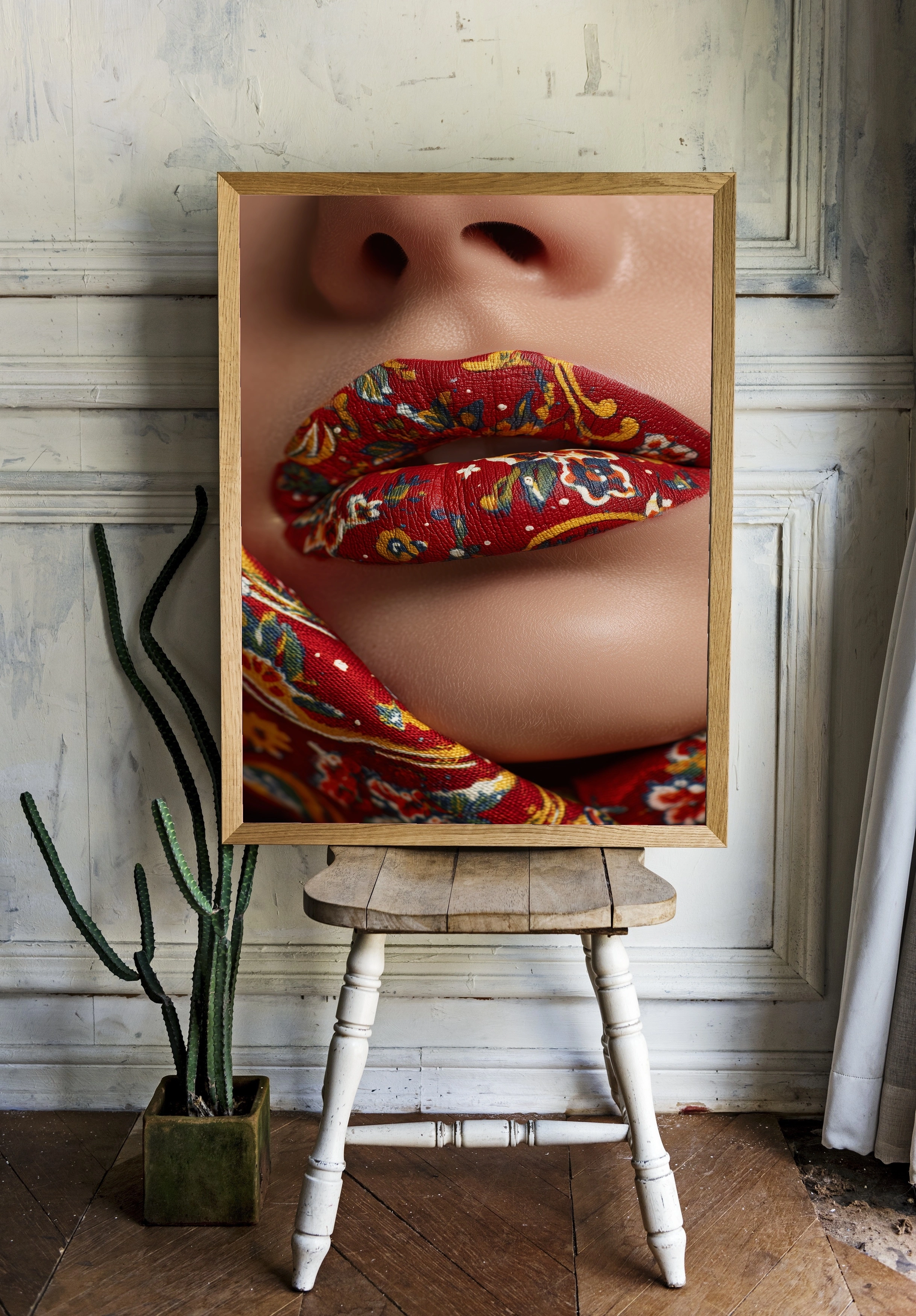 Яркие губы в цветочном узоре - 2