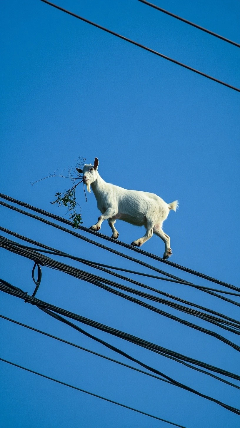 Коза на проводах под ярким небом - 1