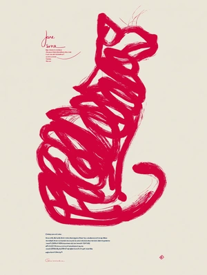 Абстрактный красный кот на светлом фоне - 1