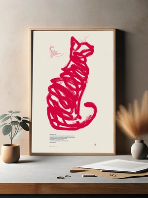 Абстрактный красный кот на светлом фоне - 3