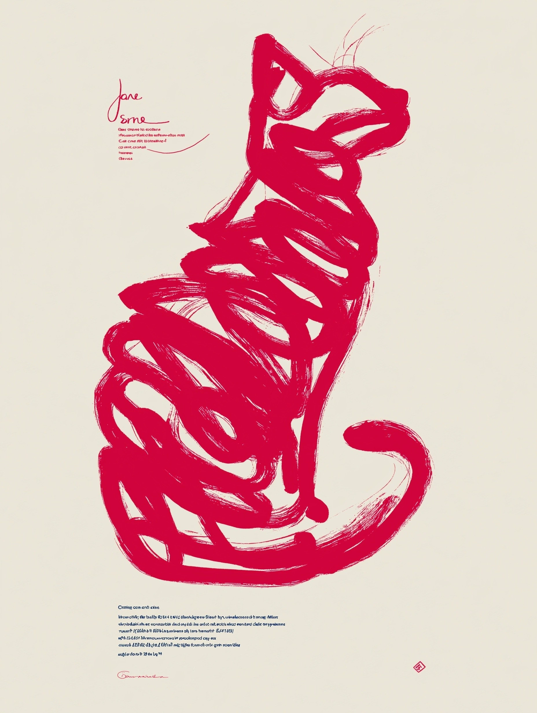 Абстрактный красный кот на светлом фоне - 1