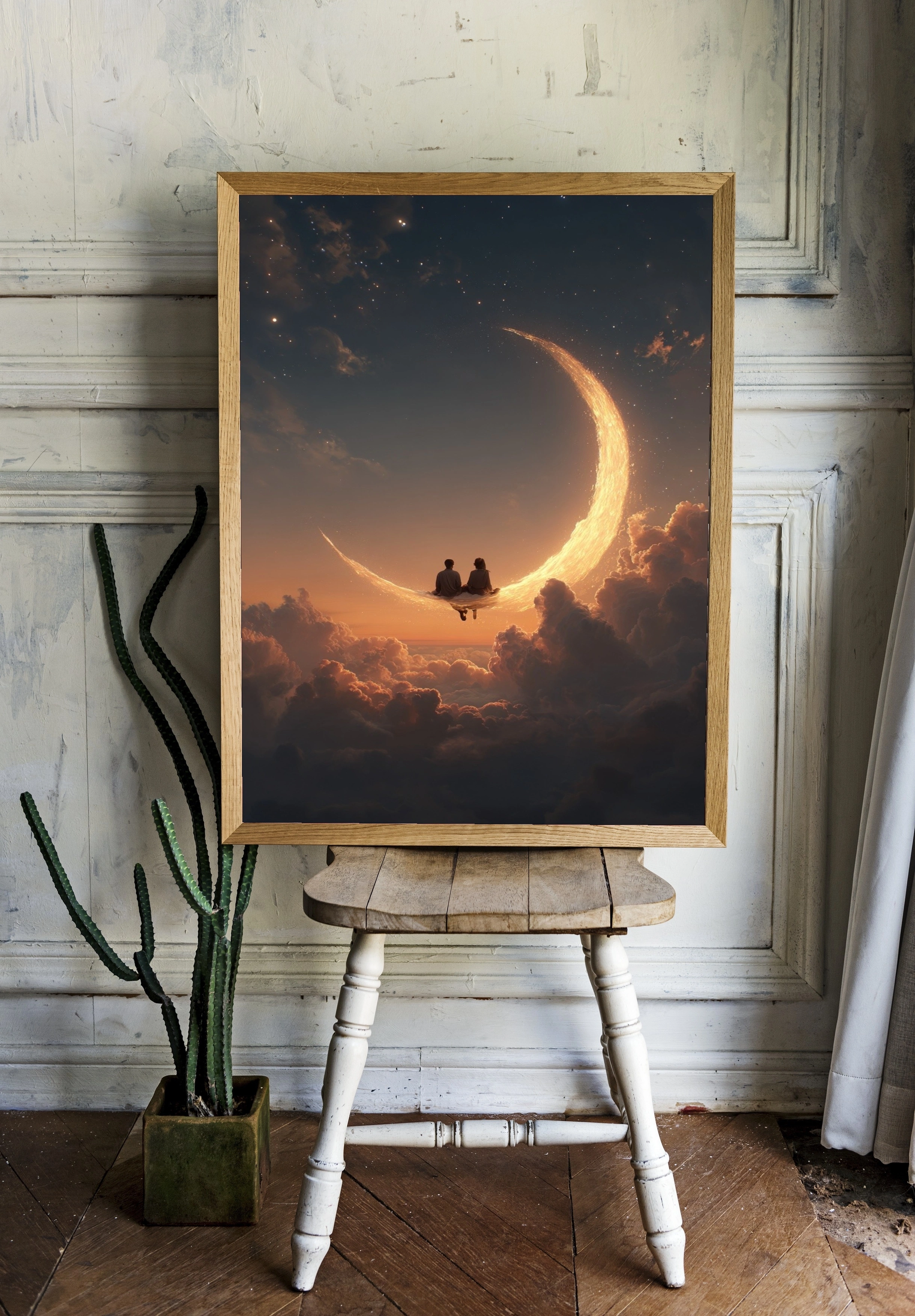 Романтическая пара на луне в облаках - 2