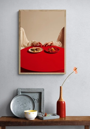 Элегантный завтрак на красном фоне - 4