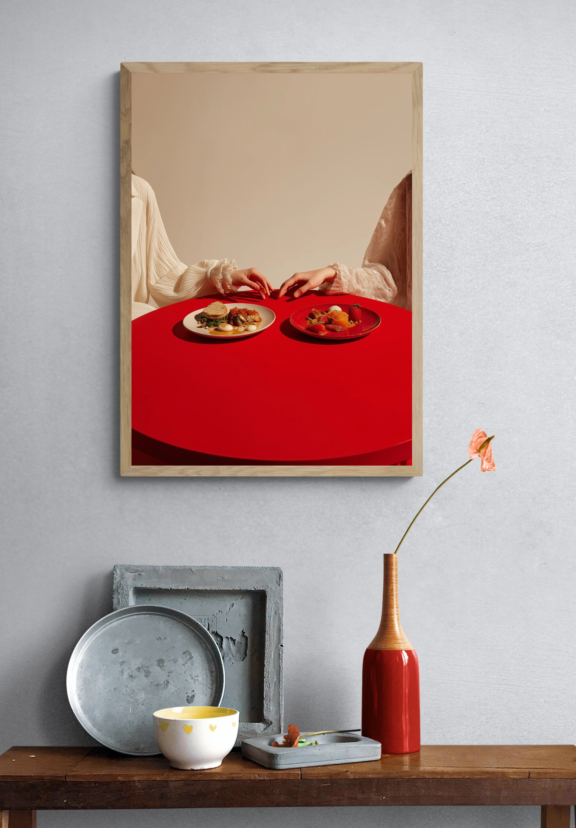 Элегантный завтрак на красном фоне - 4