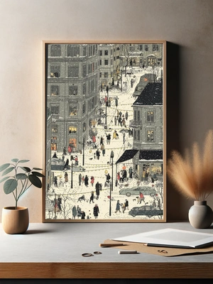 Зимний городской пейзаж с людьми и снегом - 3