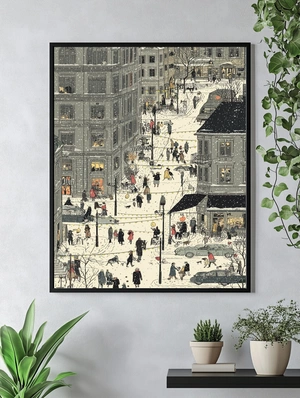 Зимний городской пейзаж с людьми и снегом - 5