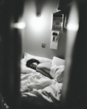 Сонная девушка в белом постели - 1