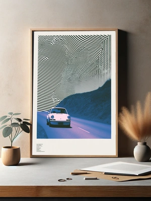 Постер с ретро-автомобилем на абстрактном фоне - 3