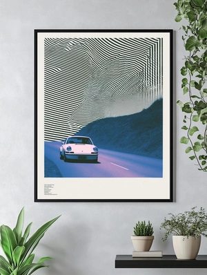 Постер с ретро-автомобилем на абстрактном фоне - 5